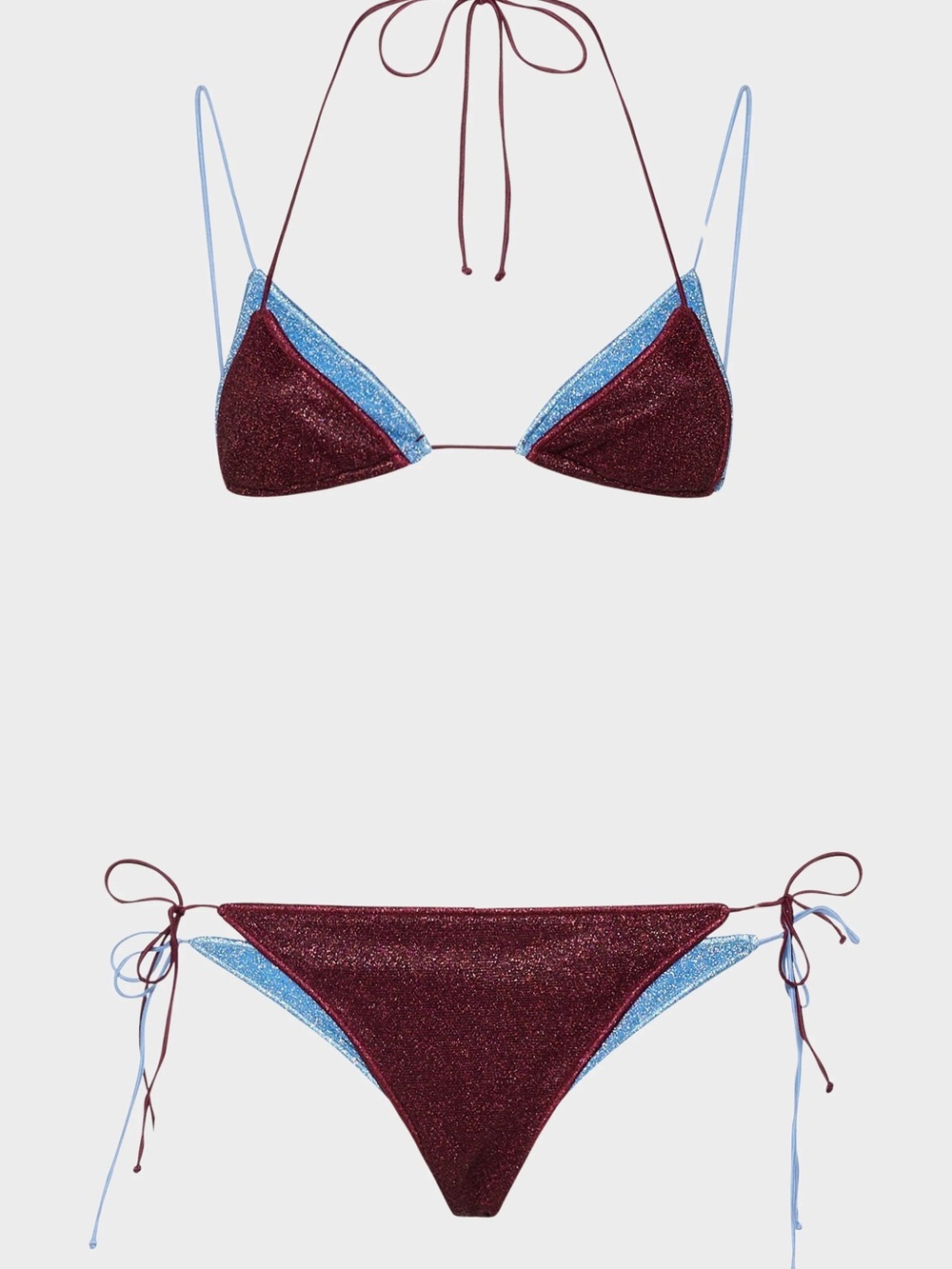 Oseree Maroon and Light Blue Sparkle Triangle Bikini
